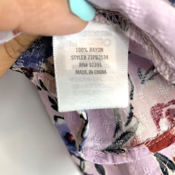 BLUE RAIN Mixed Purple Floral Boho Flowy Flutter Sleeve Blouse‎ Sz S - Picture 6 of 7